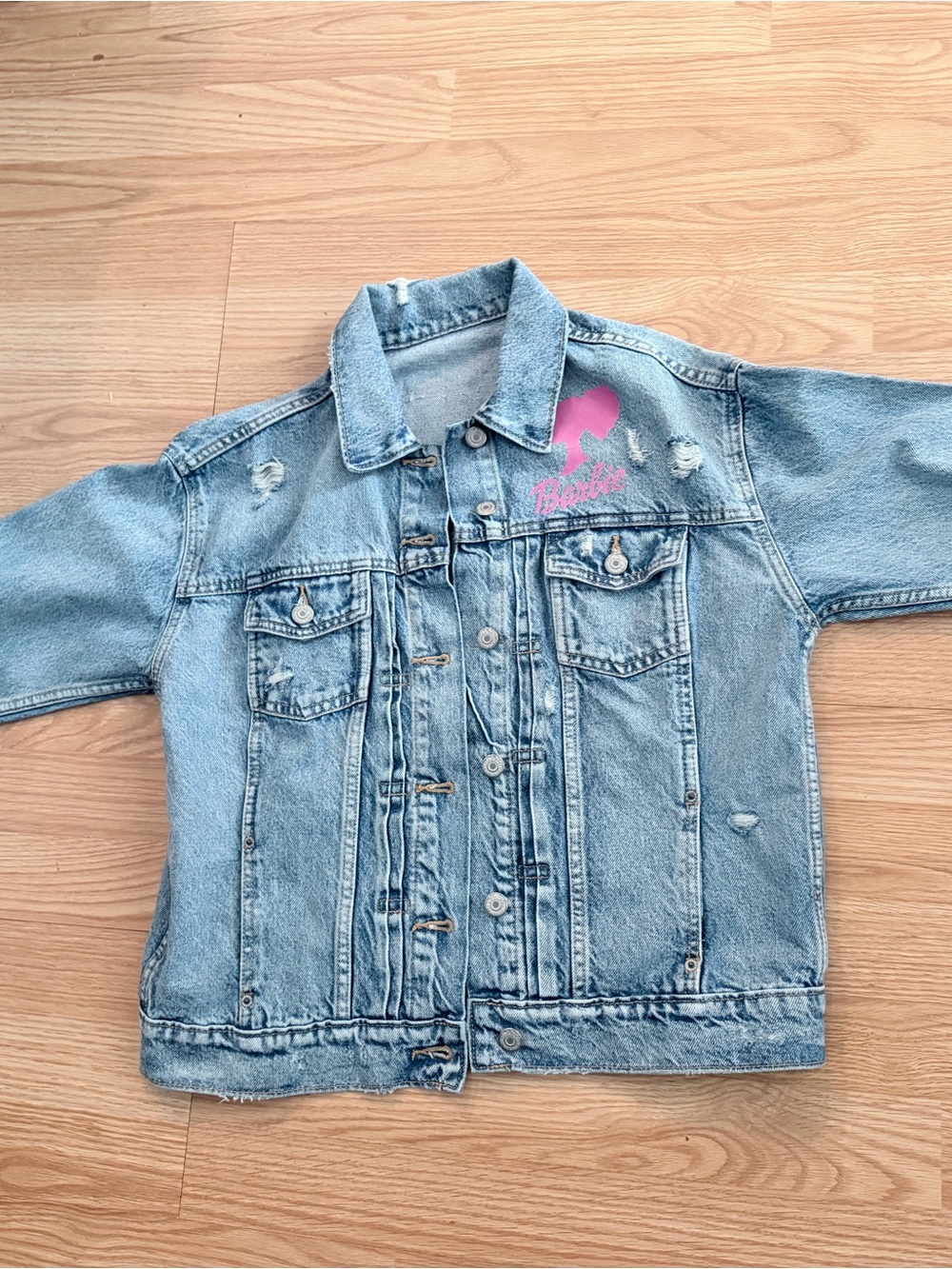 Barbie Light Blue Denim Jacket with Pink Logo adult small